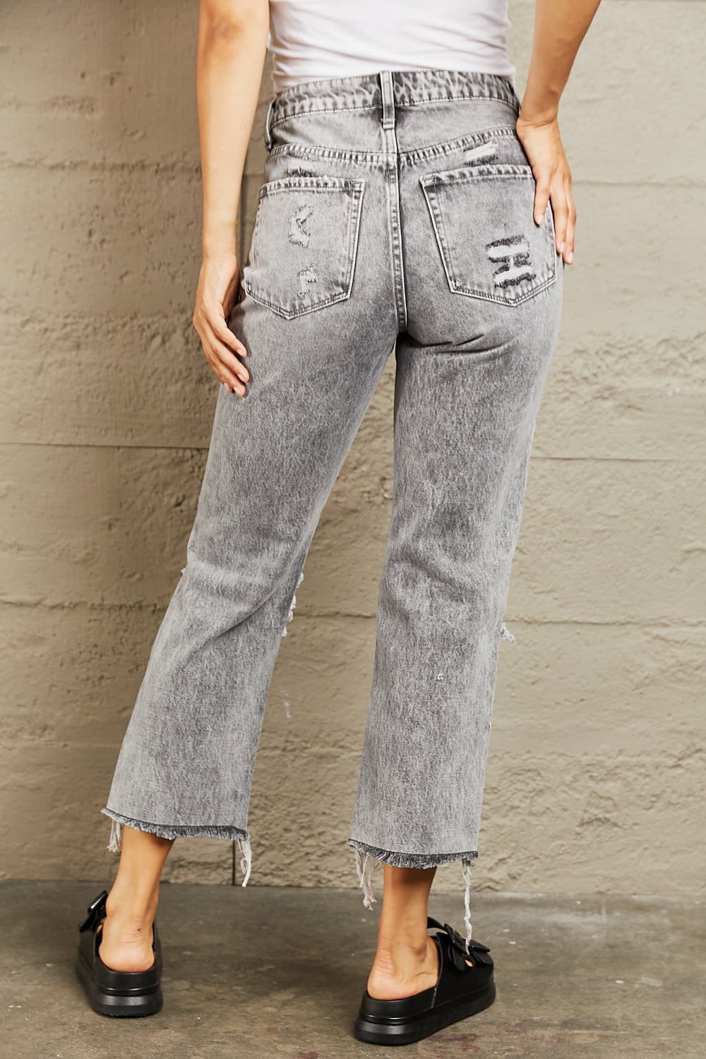 BAYEAS Acid Wash Distressed Straight Jeans - nailedmoms
