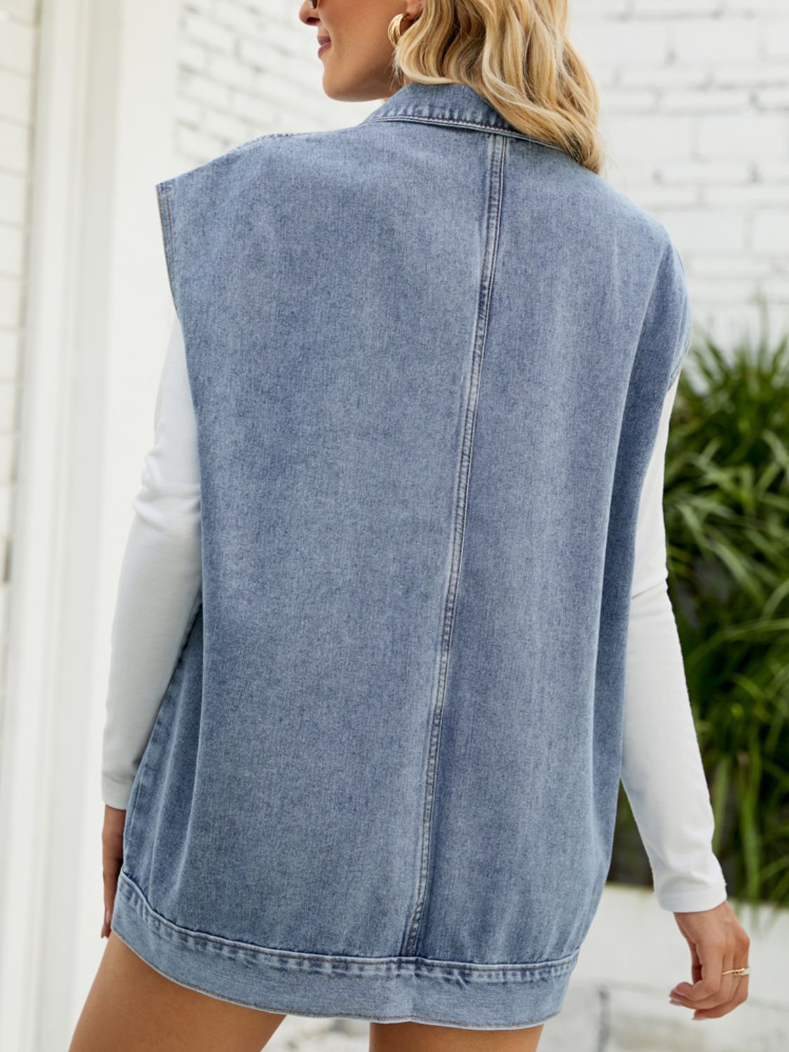 Collared Neck Sleeveless Denim Top with Pockets - nailedmoms