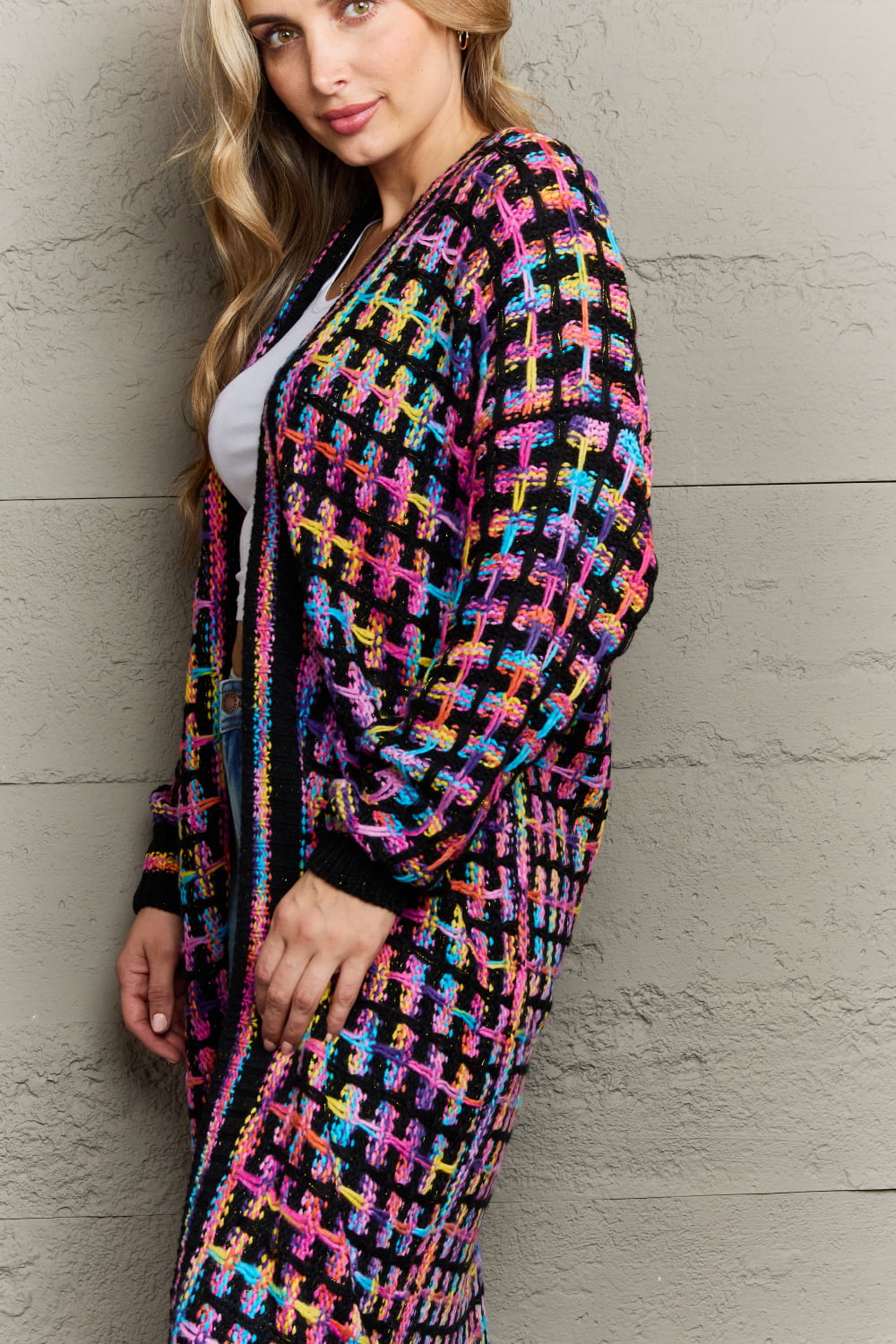 Multicolored Open Front Fringe Hem Cardigan - nailedmoms