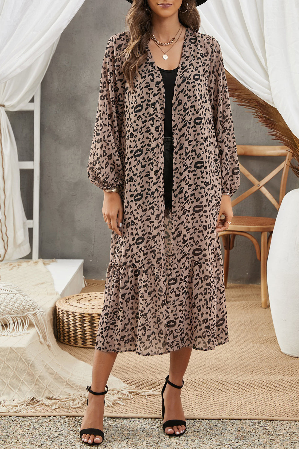Animal Print Long Sleeve Open Front Cardigan - nailedmoms