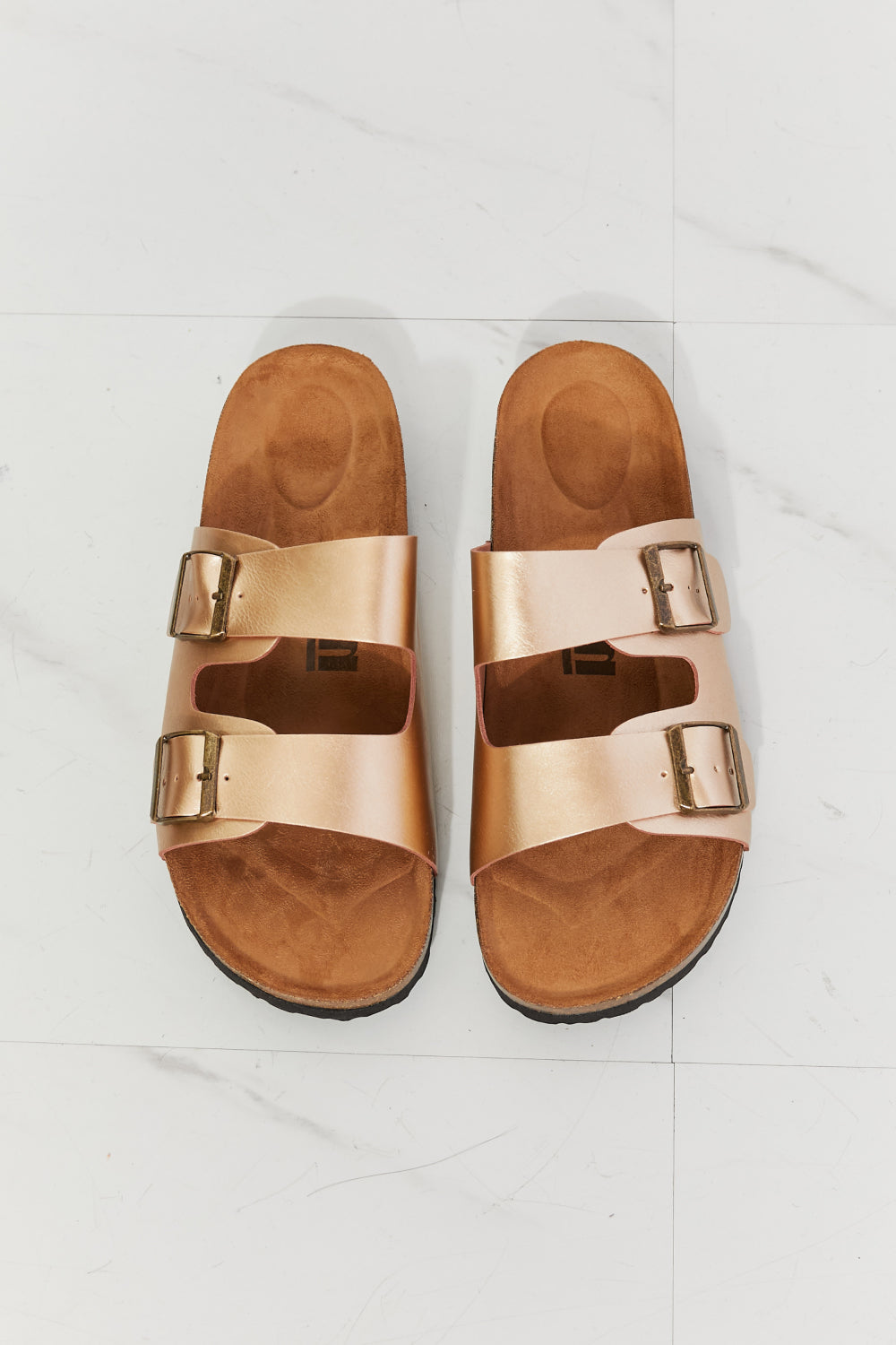 MMShoes Best Life Double-Banded Slide Sandal in Gold - nailedmoms