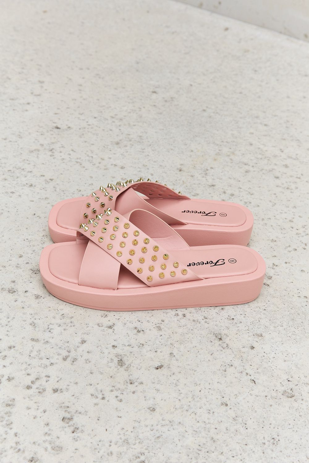 Forever Link Studded Cross Strap Sandals in Blush - nailedmoms