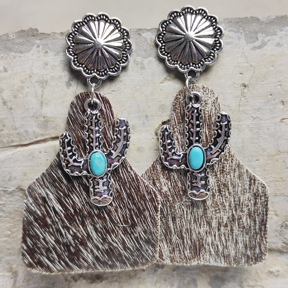Turquoise Decor Cactus Alloy Earrings - nailedmoms