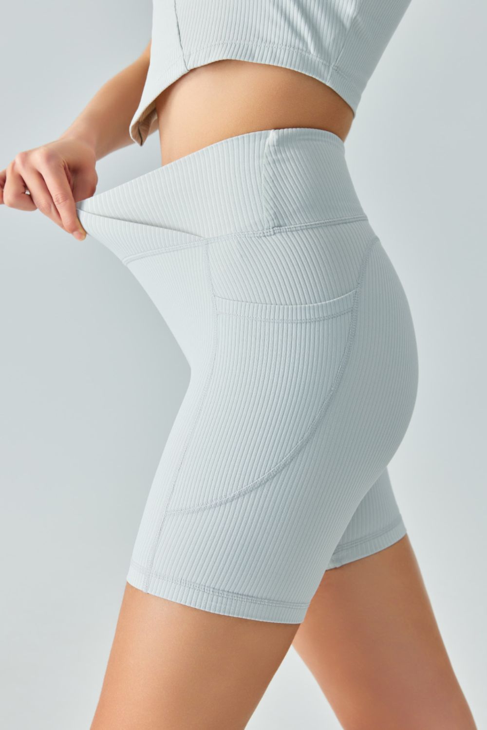 V-Waist Ribbed Sports Biker Shorts with Pockets - nailedmoms
