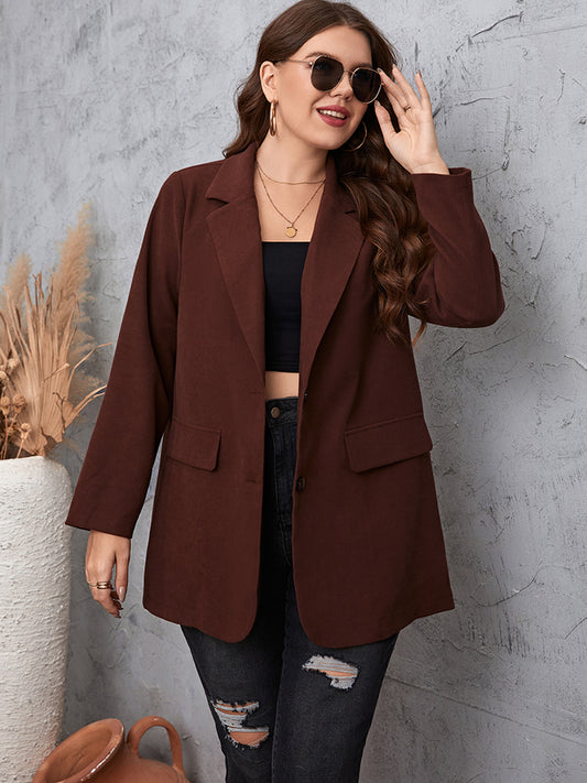 Plus Size Lapel Collar Long Sleeve Blazer - nailedmoms