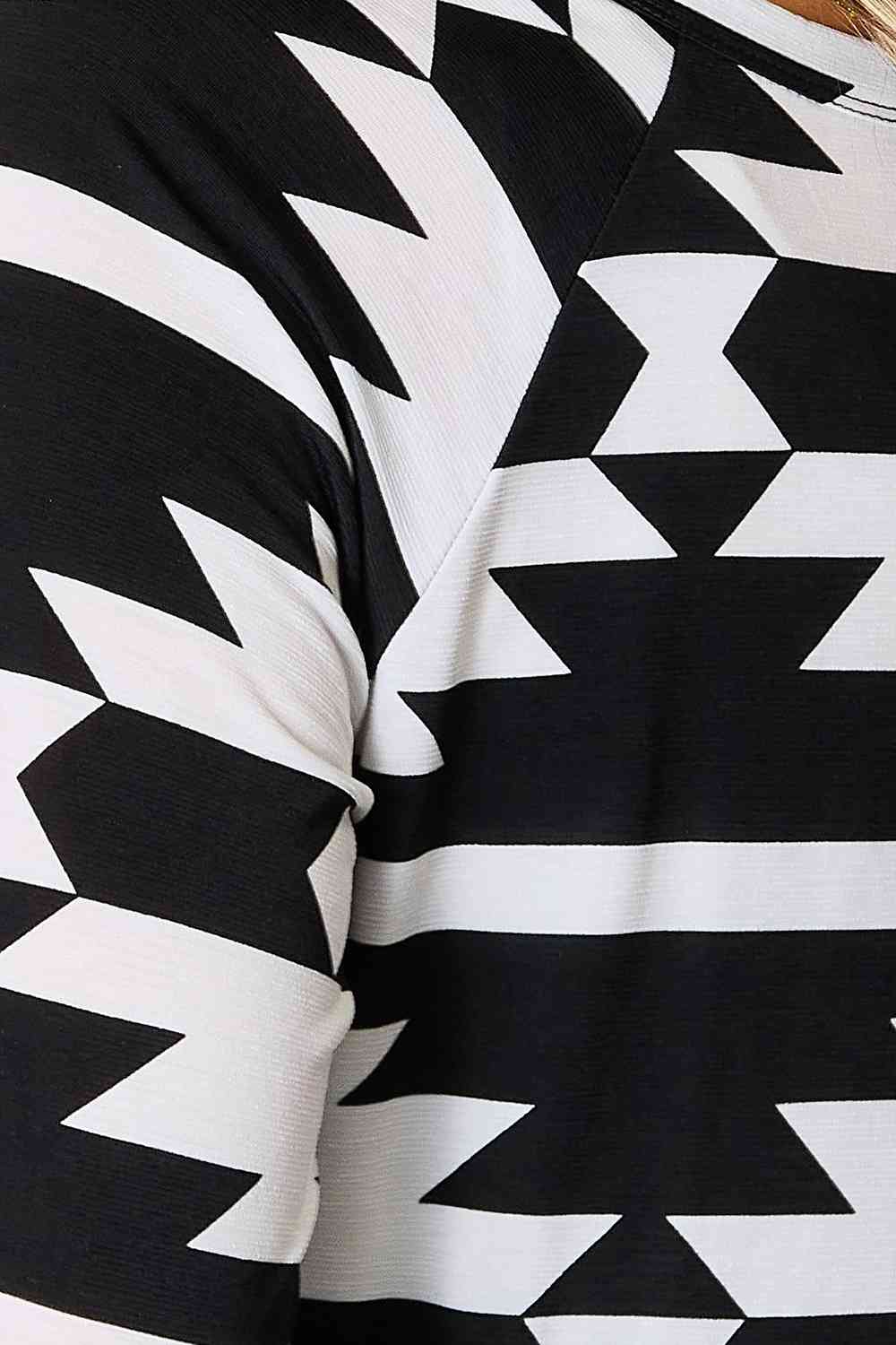 Heimish Full Size Geometric Notched Neck Long Sleeve Top - nailedmoms