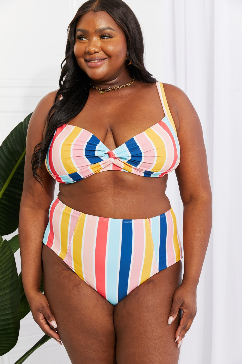 Marina West Swim Take A Dip Twist High-Rise Bikini in Stripe - nailedmoms