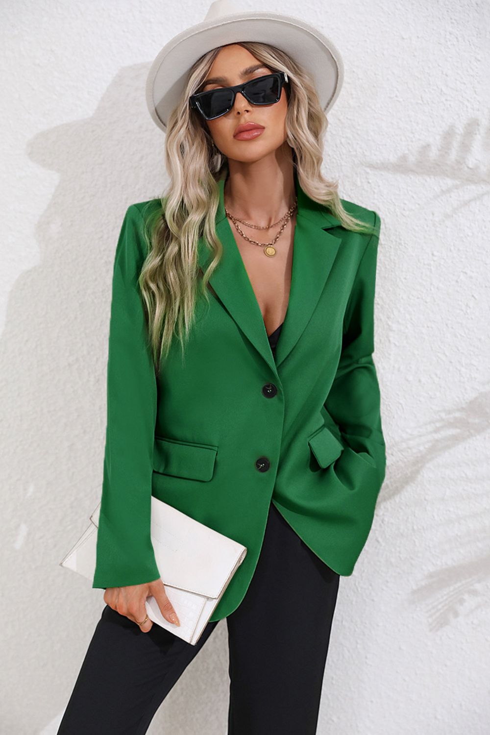 Lapel Collar Long Sleeve Blazer - nailedmoms