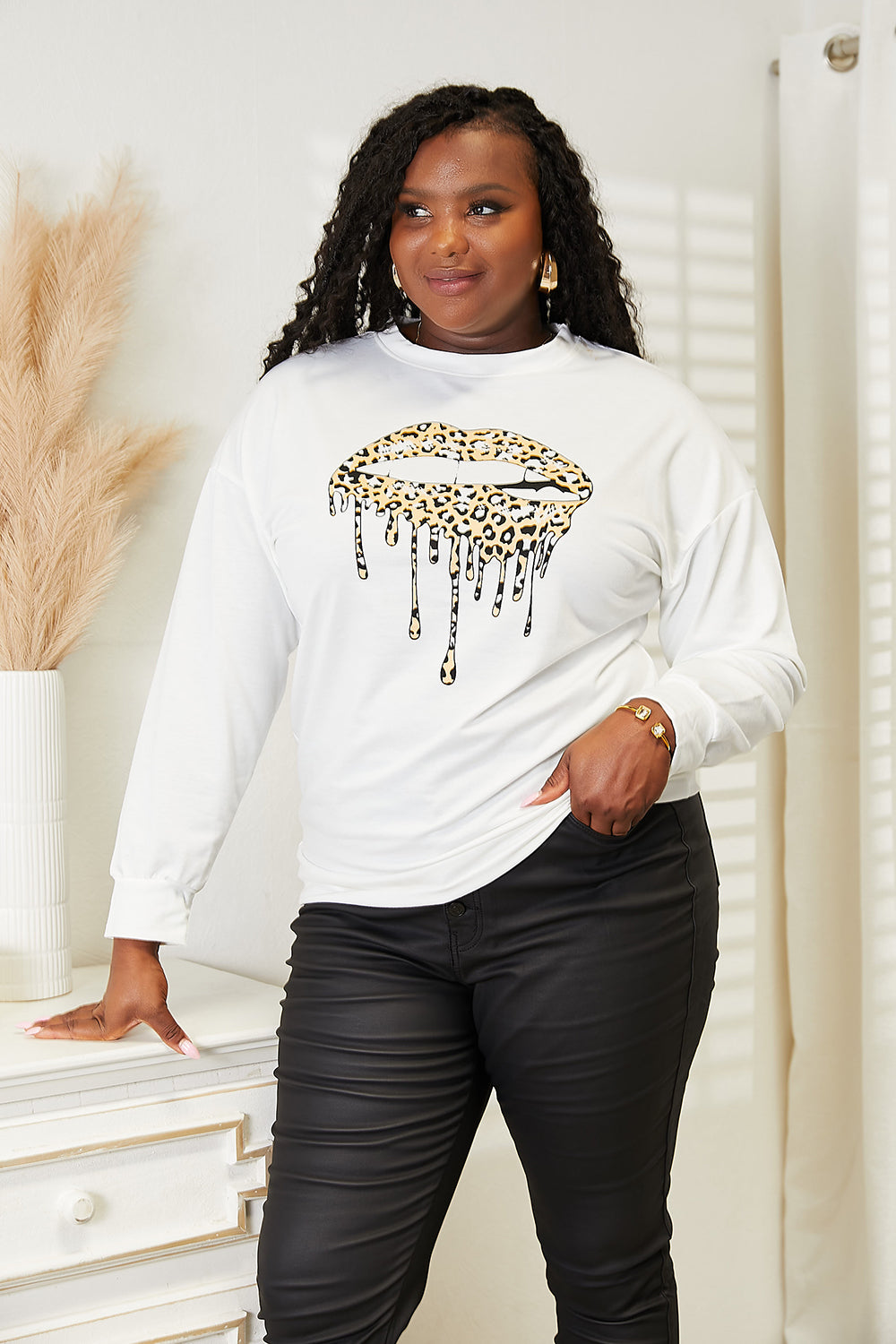 Double Take Graphic Dropped Shoulder Round Neck Sweatshirt - nailedmoms
