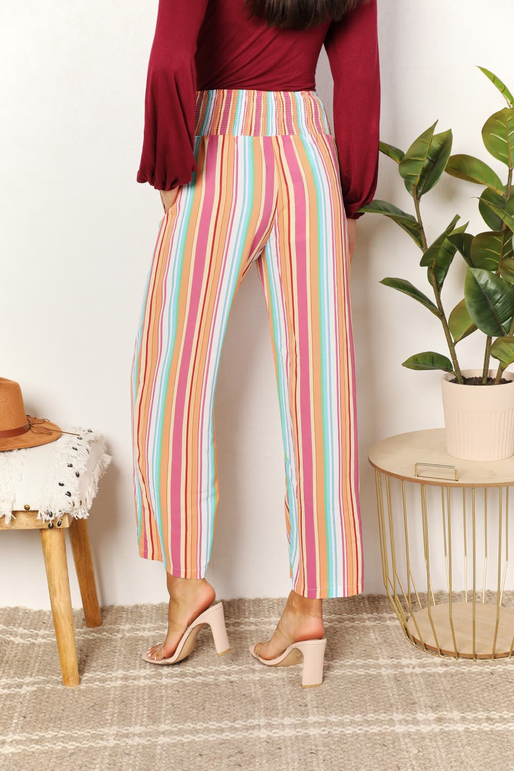 Double Take Striped Smocked Waist Pants with Pockets - nailedmoms
