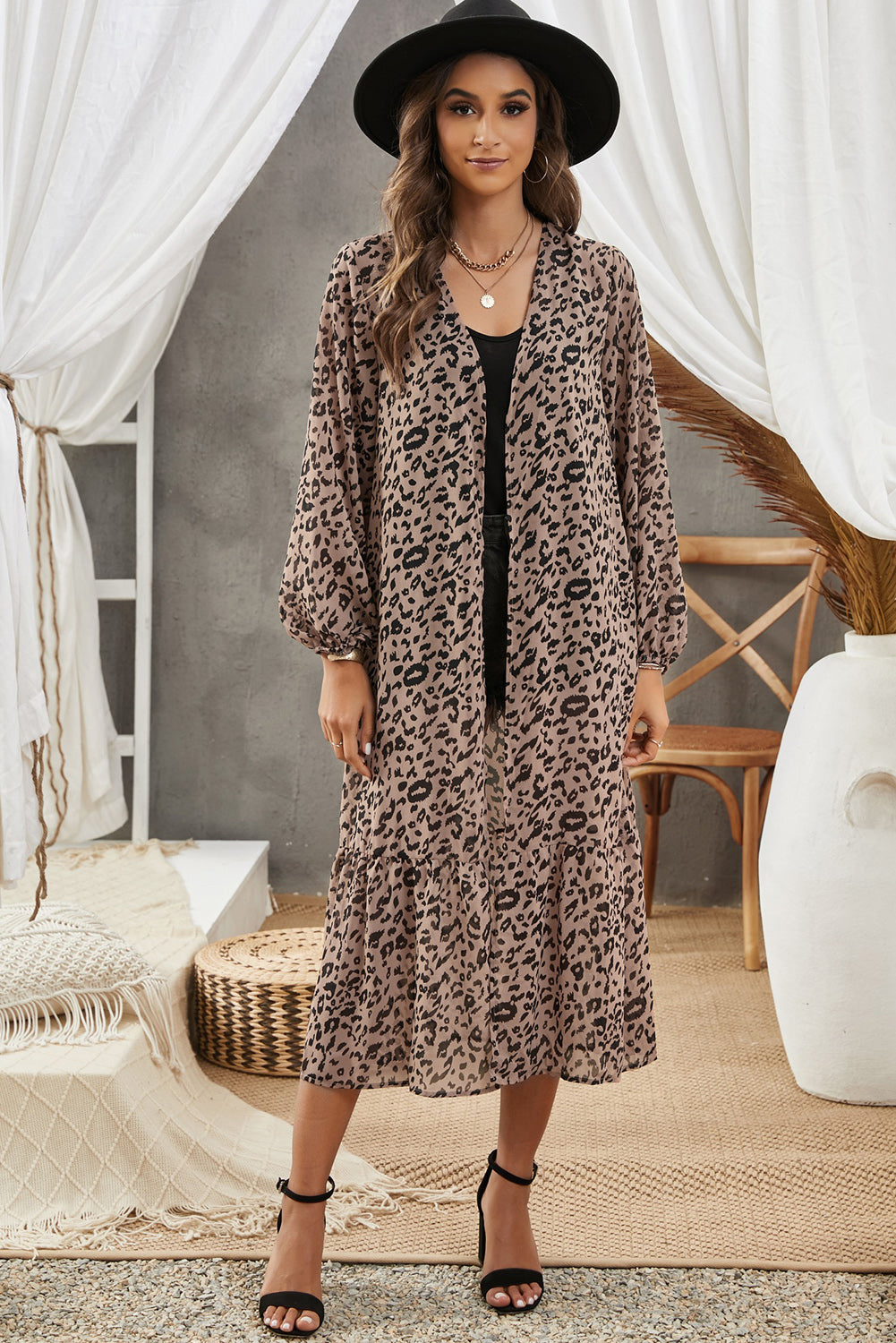 Animal Print Long Sleeve Open Front Cardigan - nailedmoms