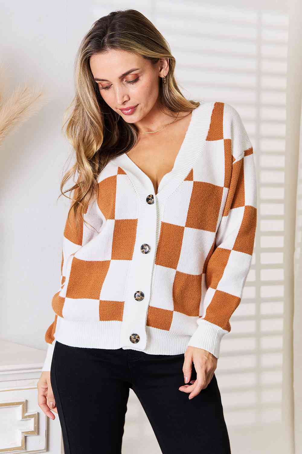 Double Take Button-Up V-Neck Dropped Shoulder Cardigan - nailedmoms