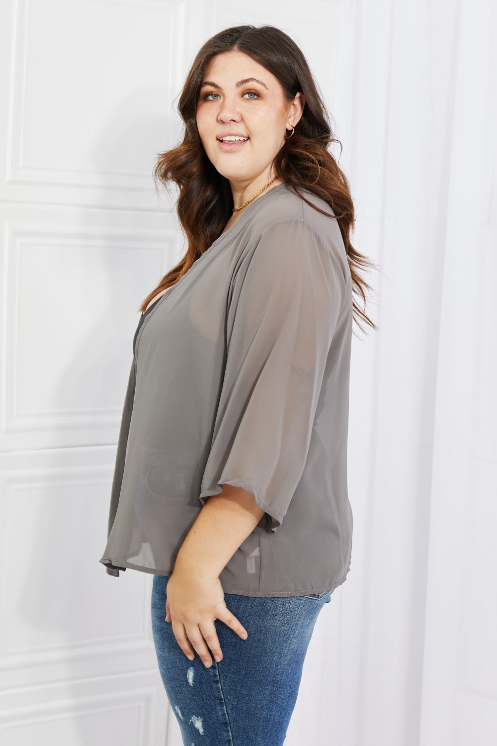 Melody Just Breathe Full Size Chiffon Kimono in Grey - nailedmoms