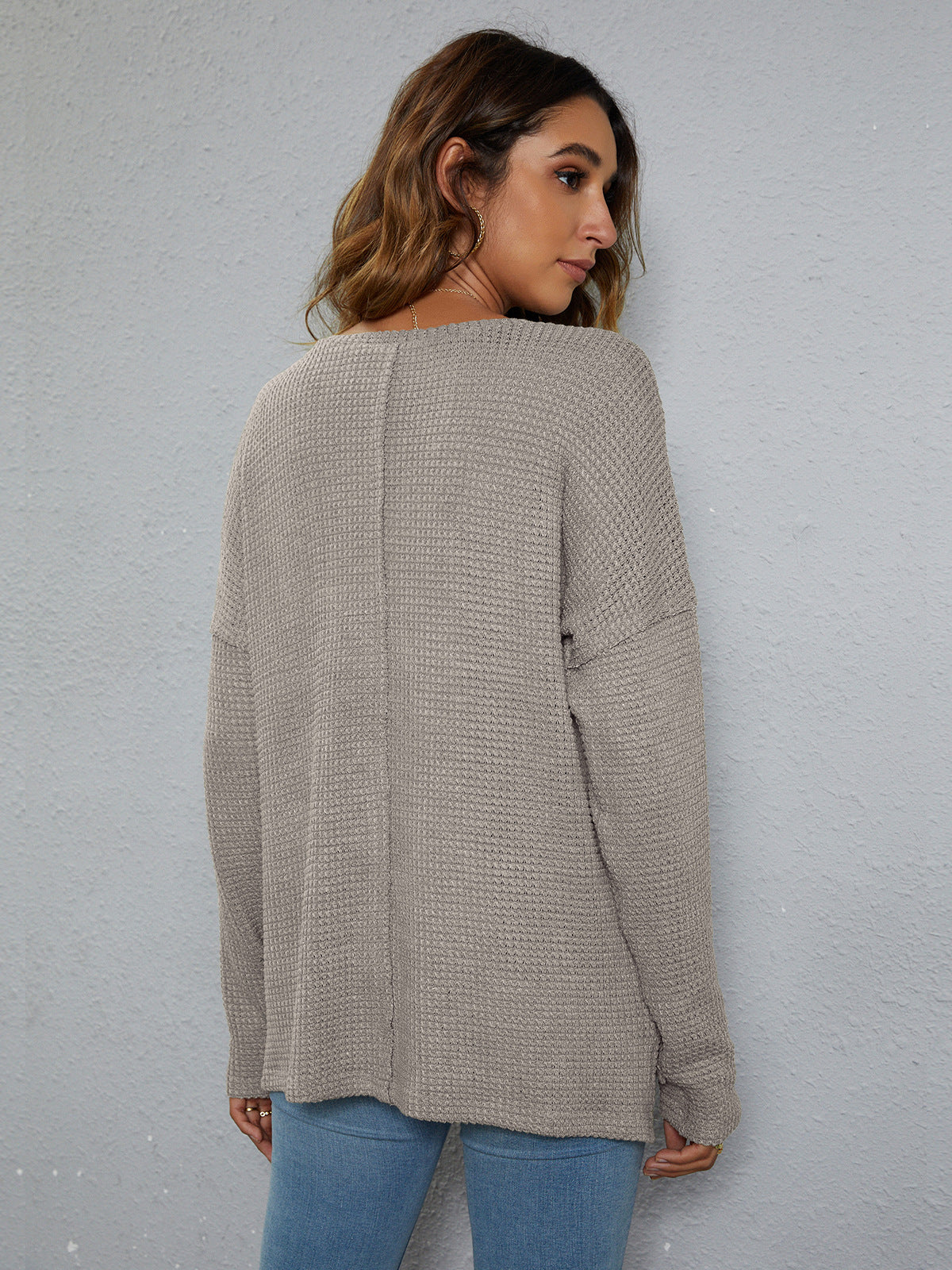 Dropped Shoulder High-Low Waffle-Knit Top - nailedmoms