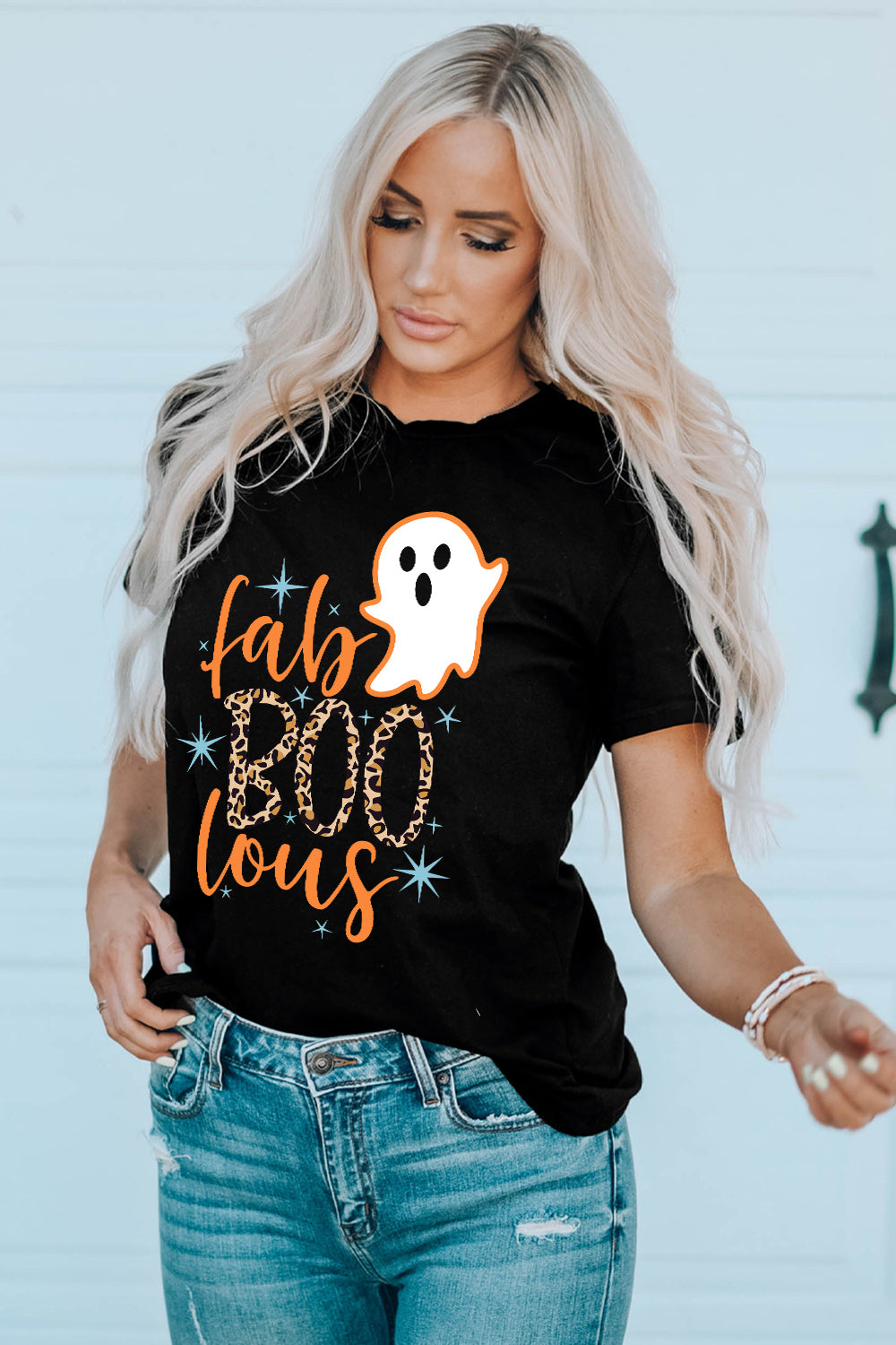 Round Neck Short Sleeve Ghost Graphic T-Shirt - nailedmoms