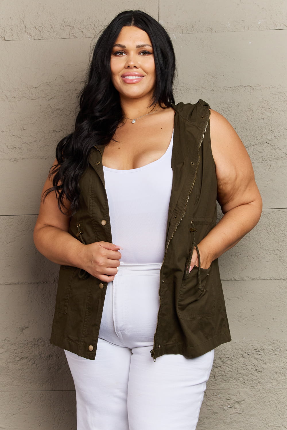 Zenana More To Come Full Size Military Hooded Vest - nailedmoms