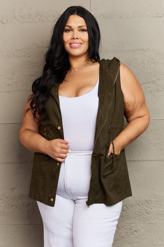 Zenana More To Come Full Size Military Hooded Vest - nailedmoms
