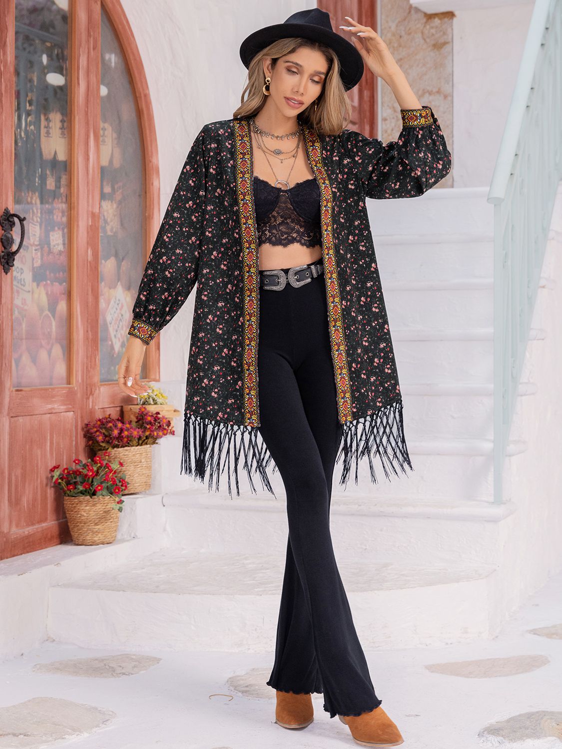 Printed Fringe Detail Cardigan - nailedmoms