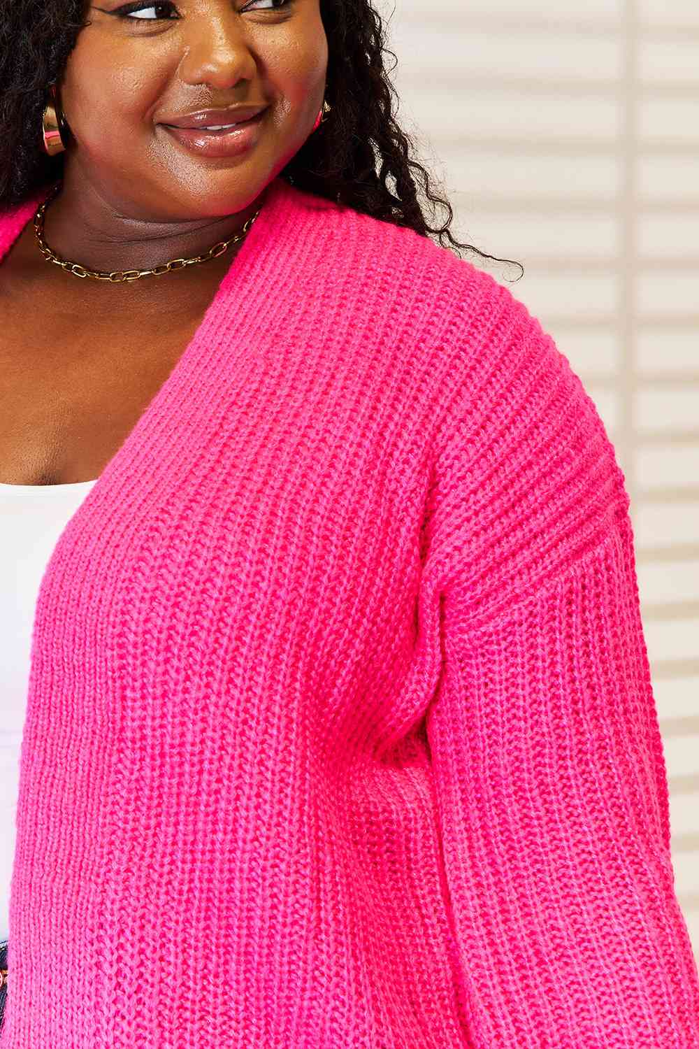 Woven Right Rib-Knit Open Front Drop Shoulder Cardigan - nailedmoms