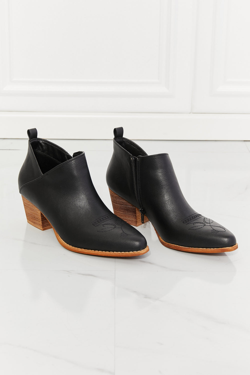 MMShoes Trust Yourself Embroidered Crossover Cowboy Bootie in Black - nailedmoms