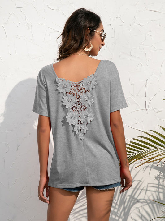 Lace Trim Short Sleeve Top - nailedmoms