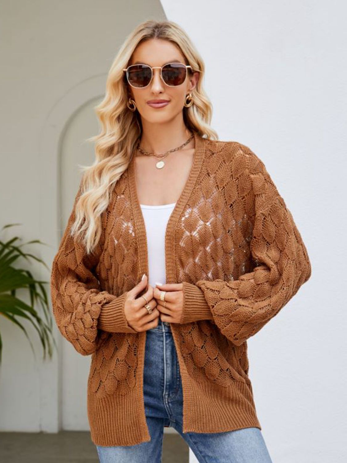 Open Front Ribbed Trim Cardigan - nailedmoms