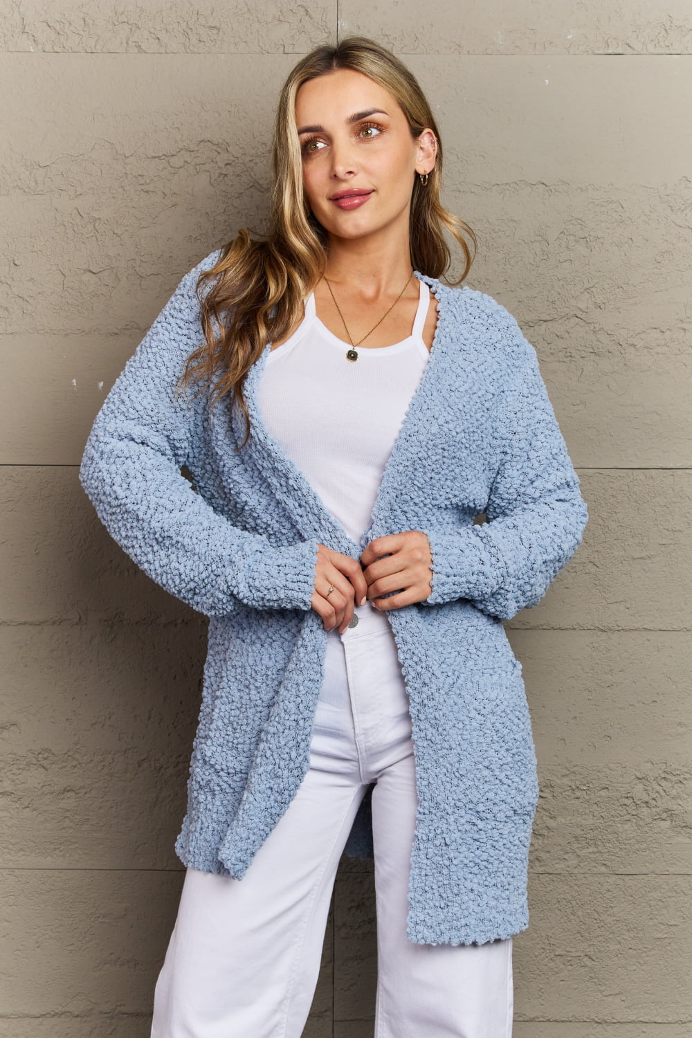 Zenana Falling For You Full Size Open Front Popcorn Cardigan - nailedmoms