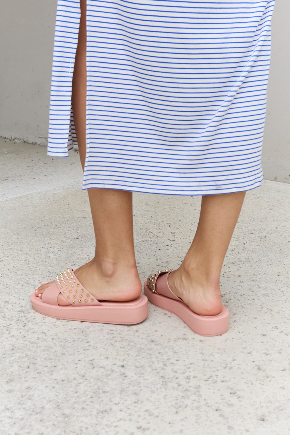 Forever Link Studded Cross Strap Sandals in Blush - nailedmoms