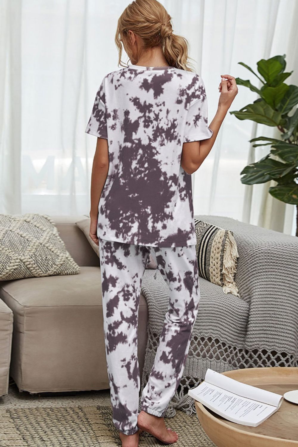 Tie-Dye Tee and Drawstring Waist Joggers Lounge Set - nailedmoms