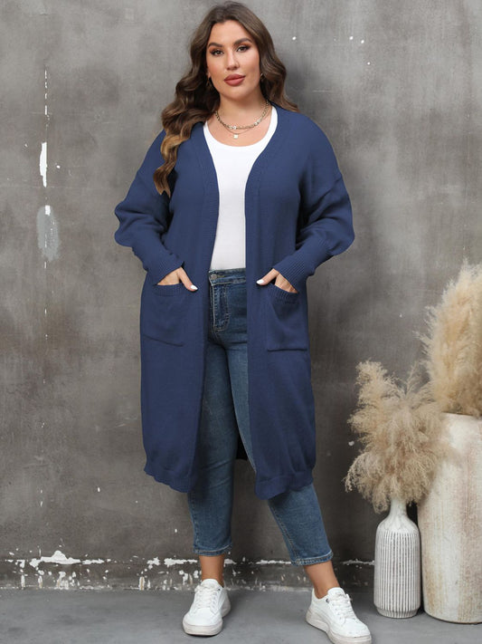 Plus Size Long Sleeve Pocketed Cardigan - nailedmoms