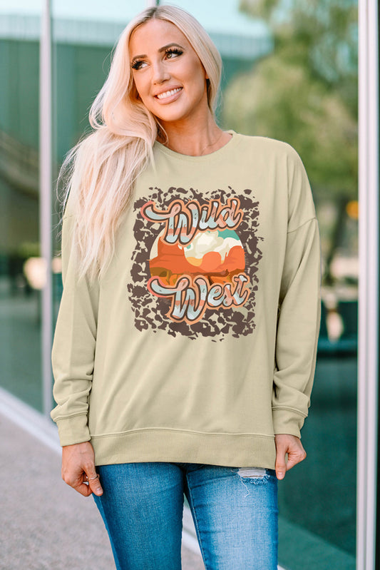 Round Neck Dropped Shoulder WILD WEST Graphic Sweatshirt - nailedmoms