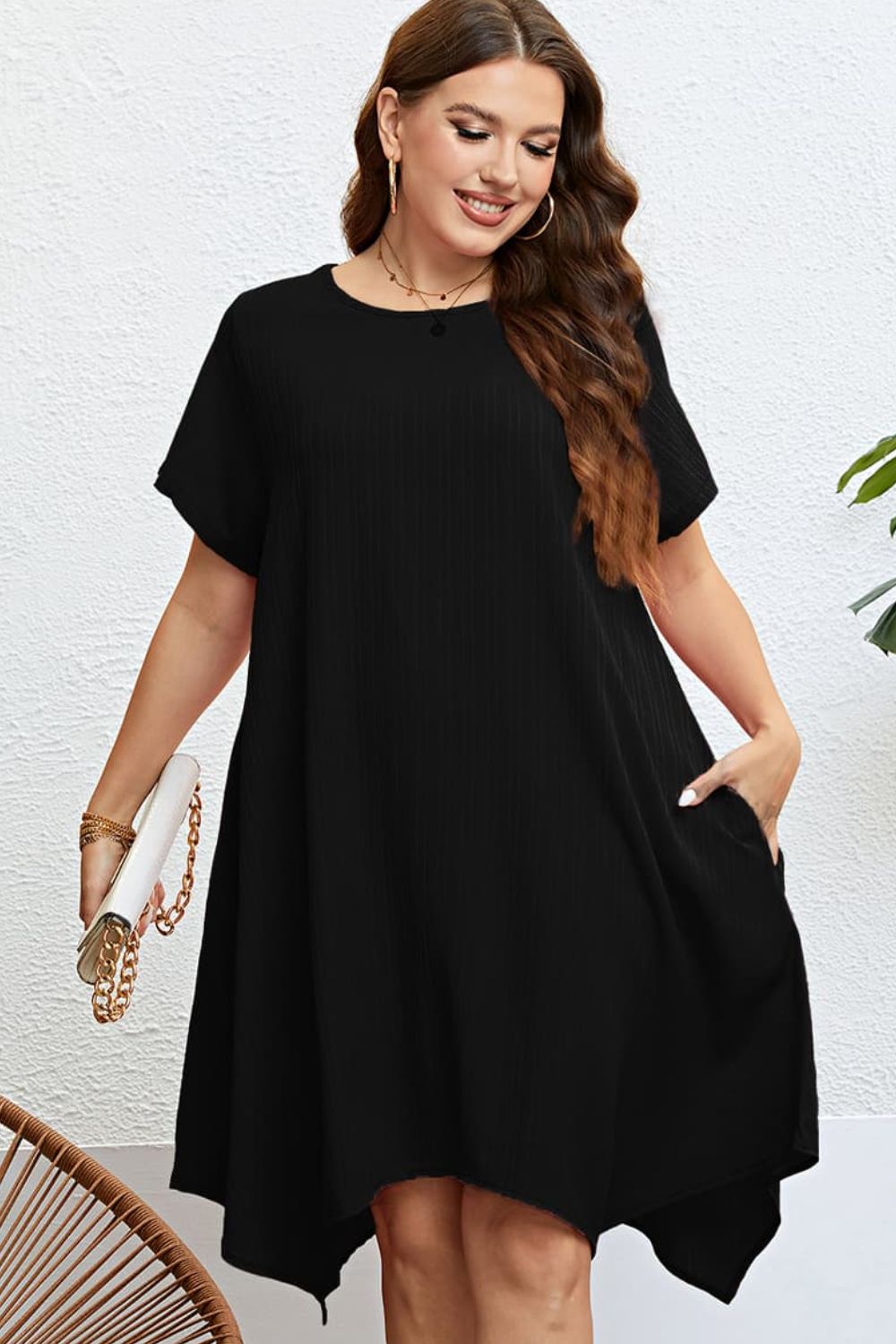 Plus Size Round Neck Handkerchief Hem Dress - nailedmoms