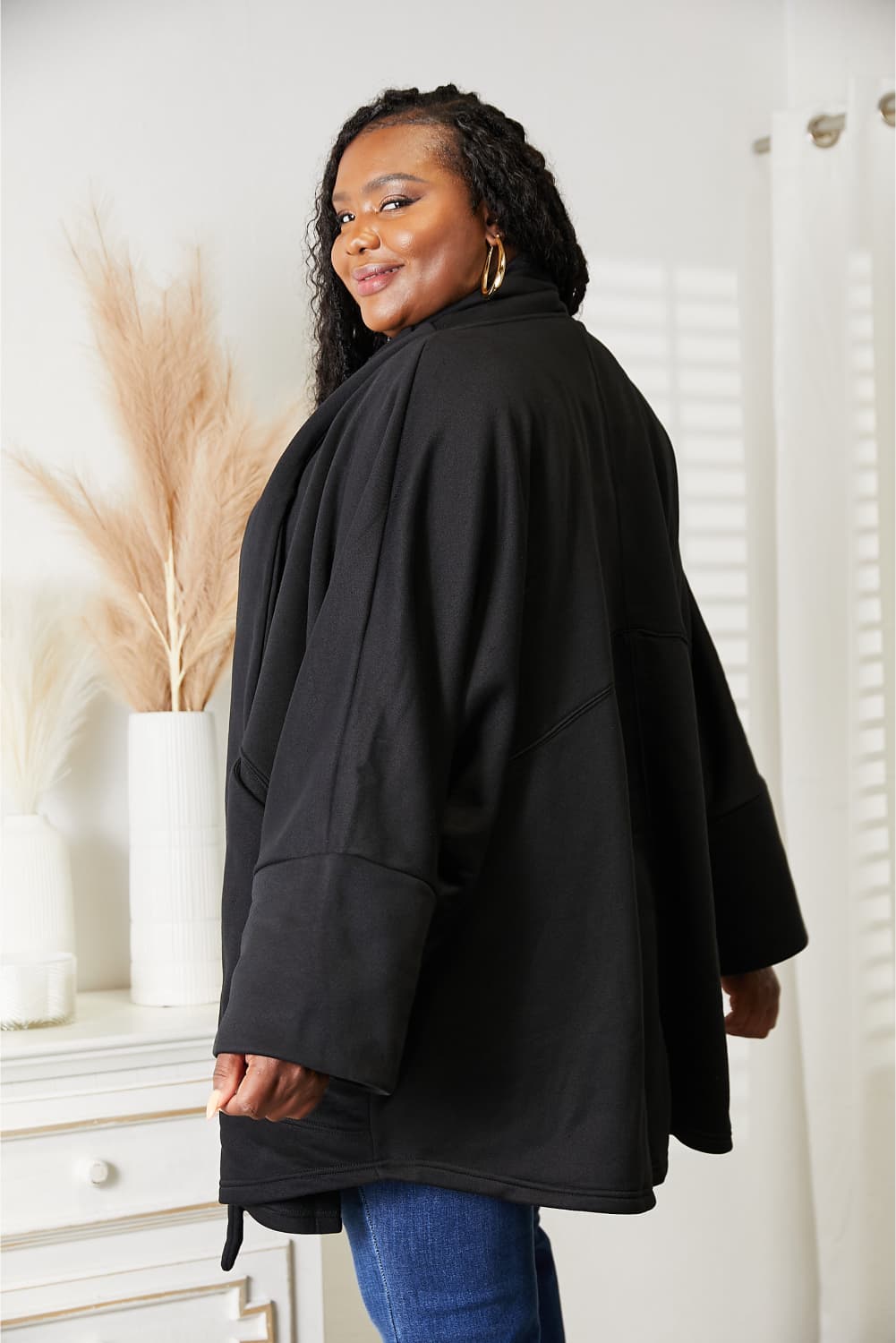 HEYSON Full Size Open Front Cardigan with Scarf Design - nailedmoms