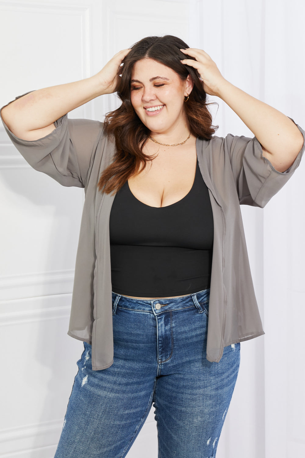 Melody Just Breathe Full Size Chiffon Kimono in Grey - nailedmoms