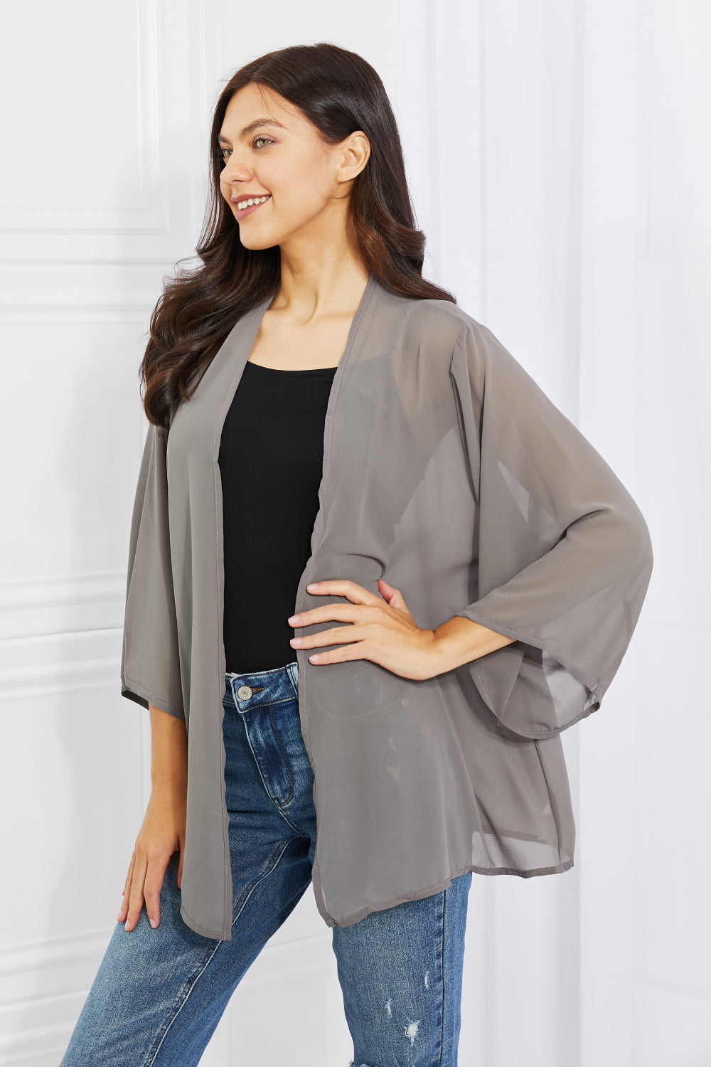Melody Just Breathe Full Size Chiffon Kimono in Grey - nailedmoms