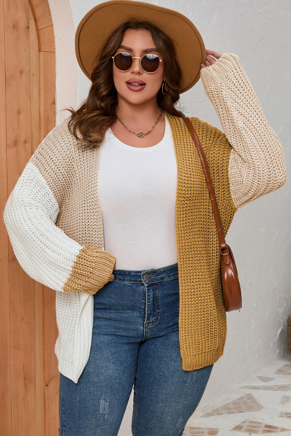 Plus Size Color Block Dropped Shoulder Cardigan - nailedmoms