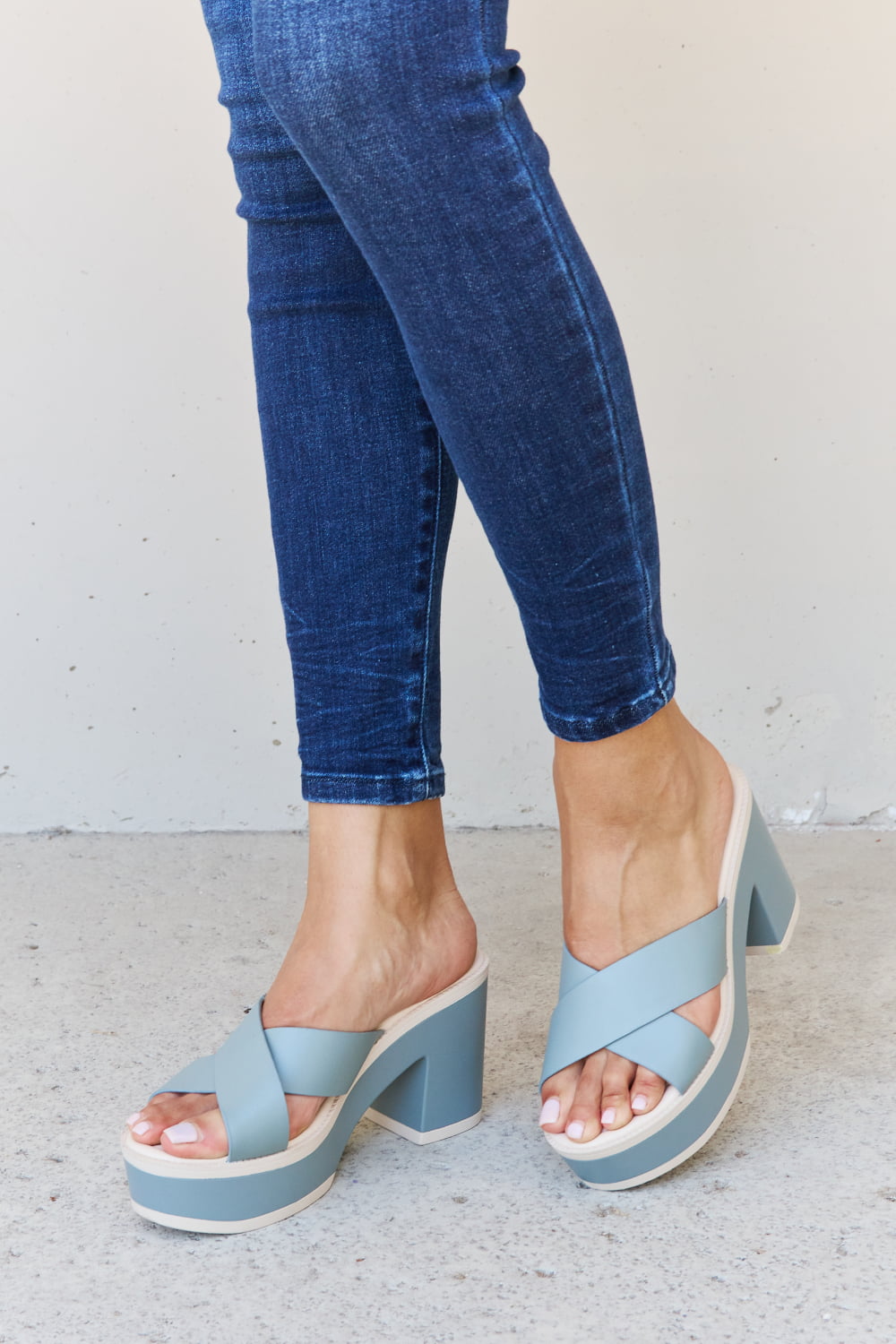 Weeboo Cherish The Moments Contrast Platform Sandals in Misty Blue - nailedmoms