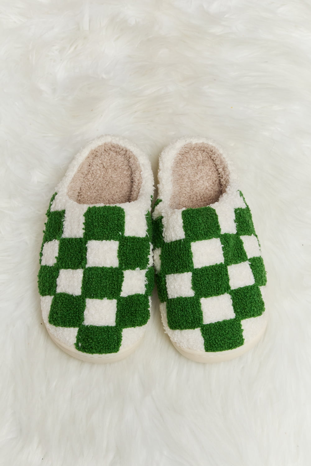 Melody Checkered Print Plush Slide Slippers - nailedmoms