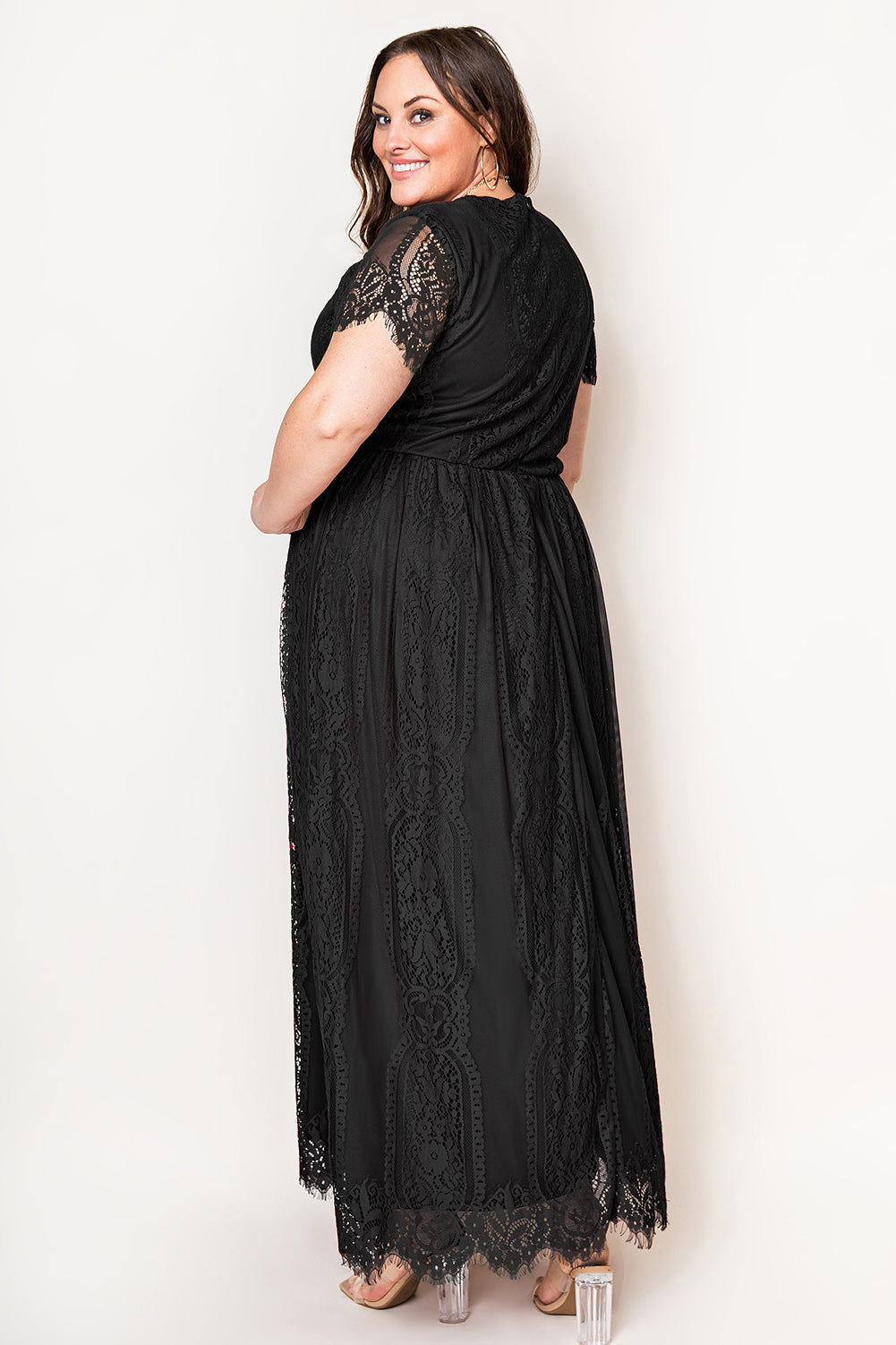 V-Neck Short Sleeve Lace Maxi Dress - nailedmoms