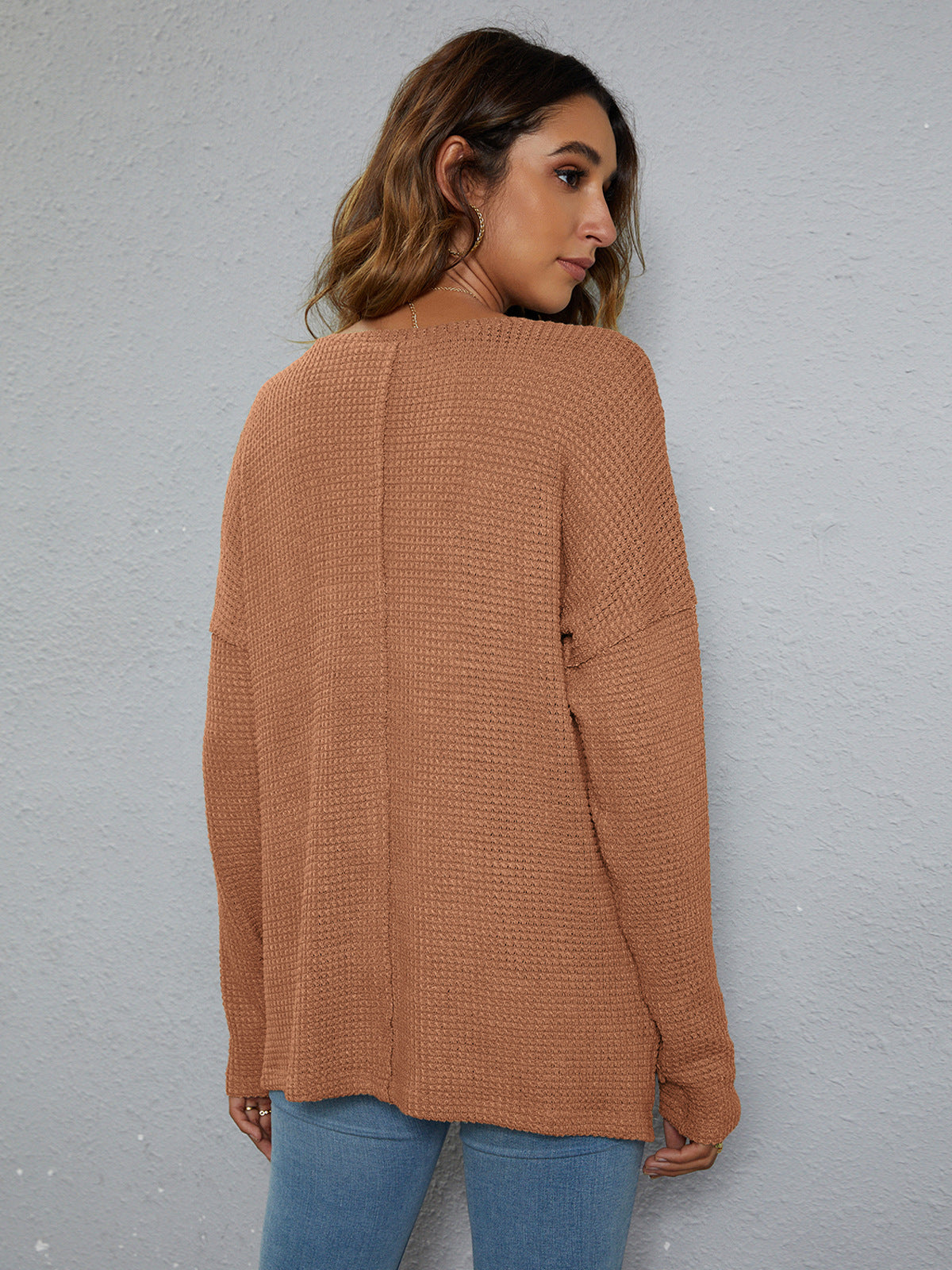Dropped Shoulder High-Low Waffle-Knit Top - nailedmoms