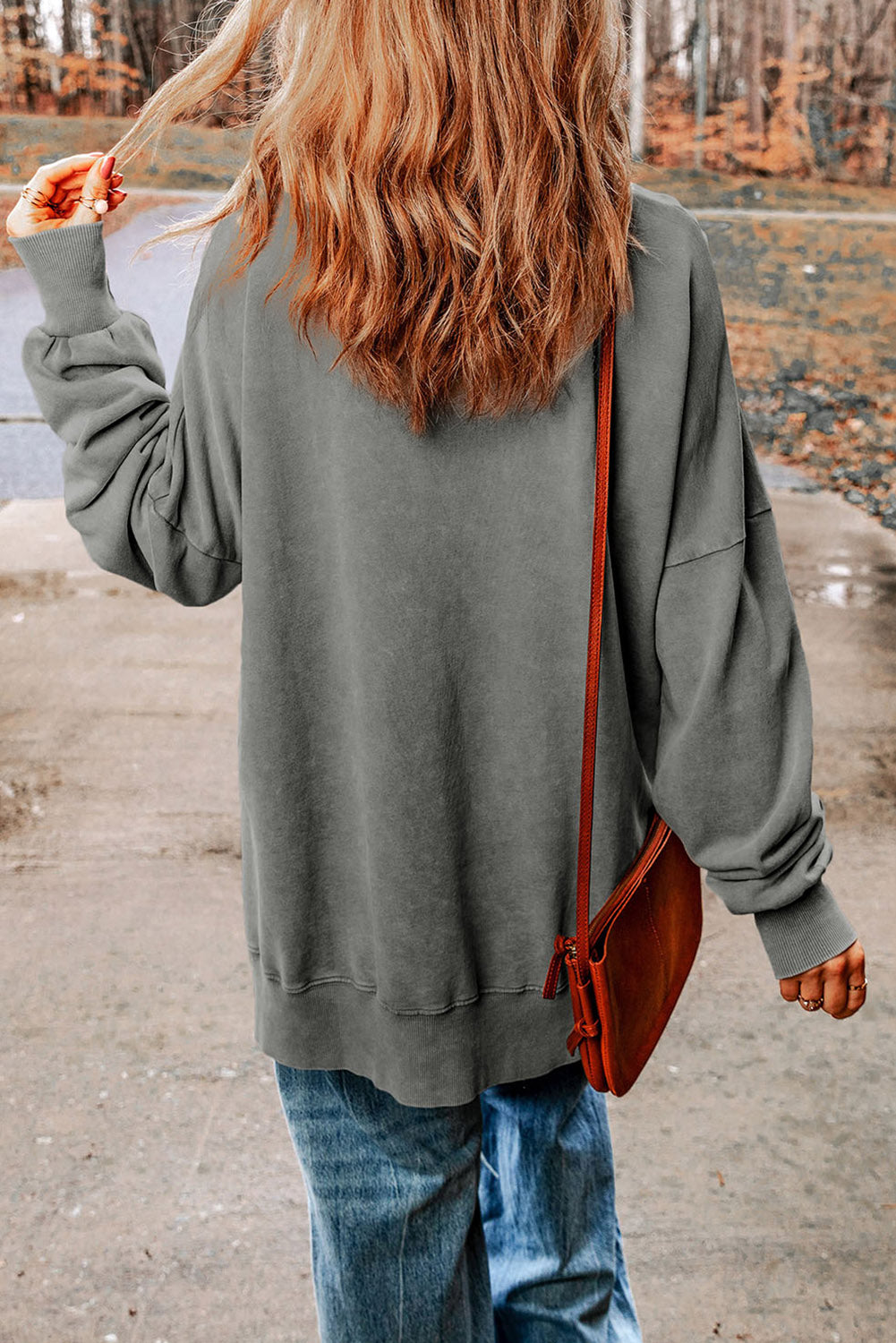 Round Neck Dropped Shoulder LEGGINGS LEAVES LATTES PLEASE Graphic Sweatshirt - nailedmoms