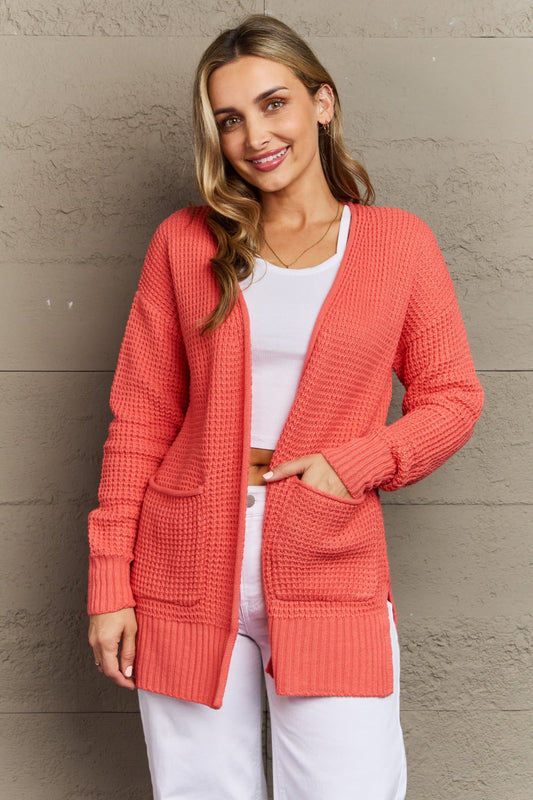 Zenana Bright & Cozy Full Size Waffle Knit Cardigan - nailedmoms