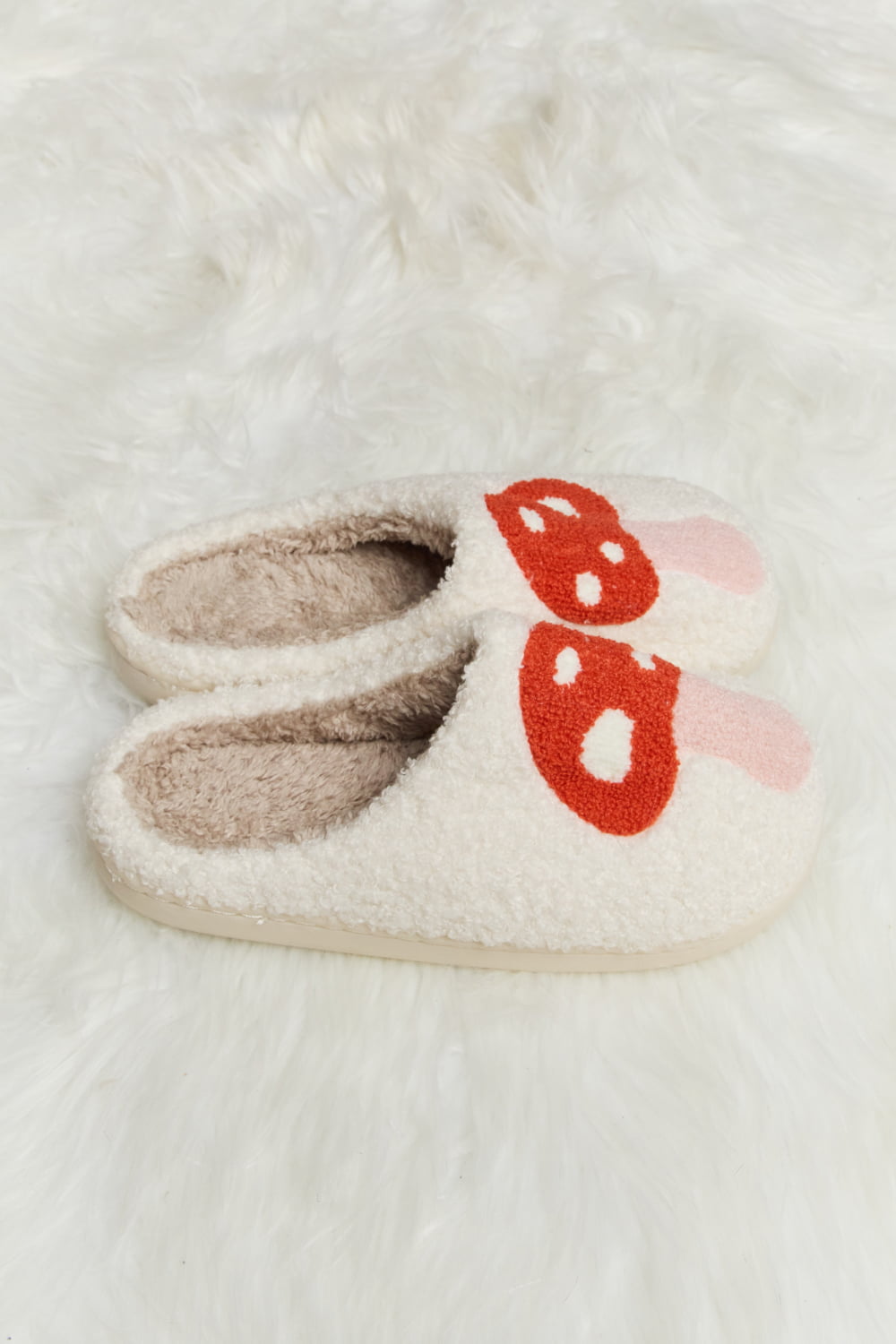Melody Mushroom Print Plush Slide Slippers - nailedmoms