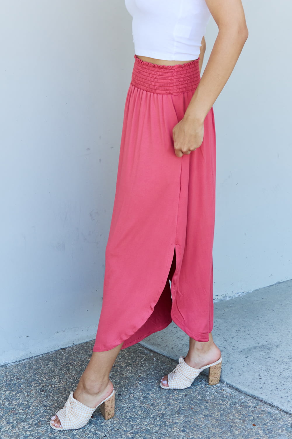Doublju Comfort Princess Full Size High Waist Scoop Hem Maxi Skirt in Hot Pink - nailedmoms