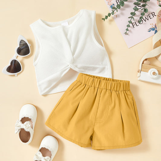 Kids Twist Front Waffle-Knit Tank and Shorts Set - nailedmoms