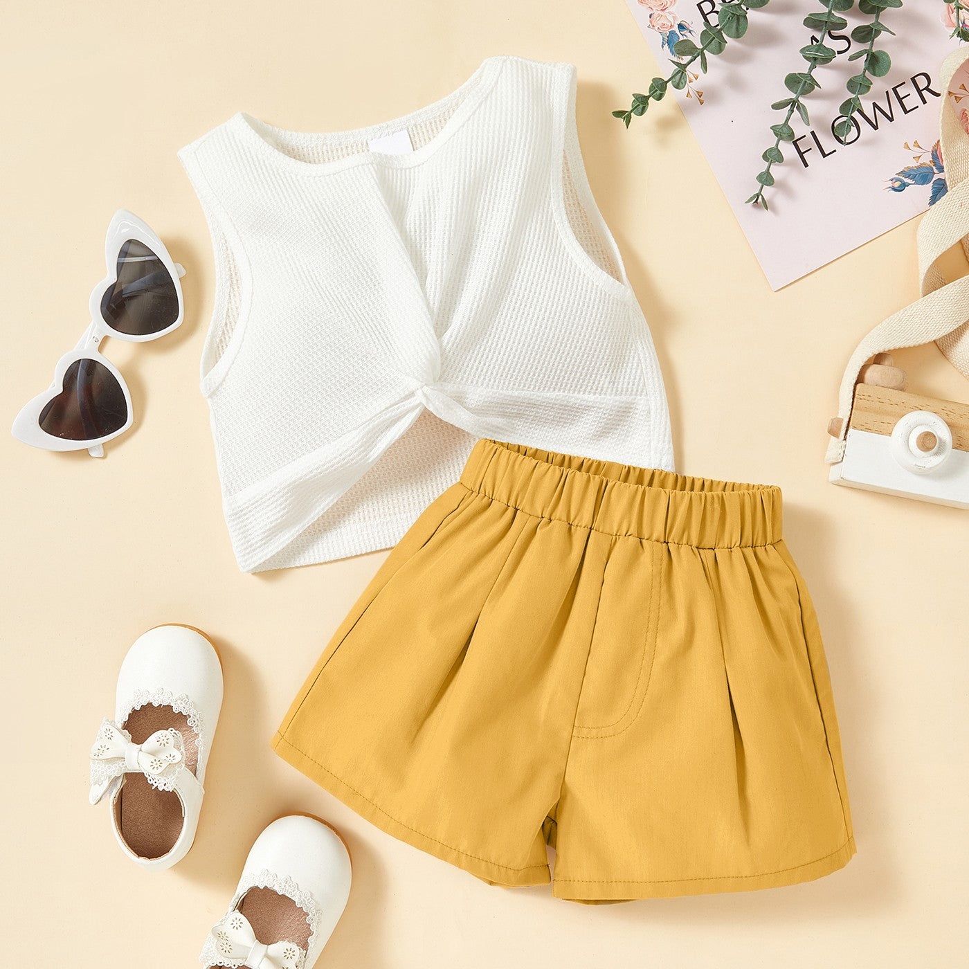 Kids Twist Front Waffle-Knit Tank and Shorts Set - nailedmoms