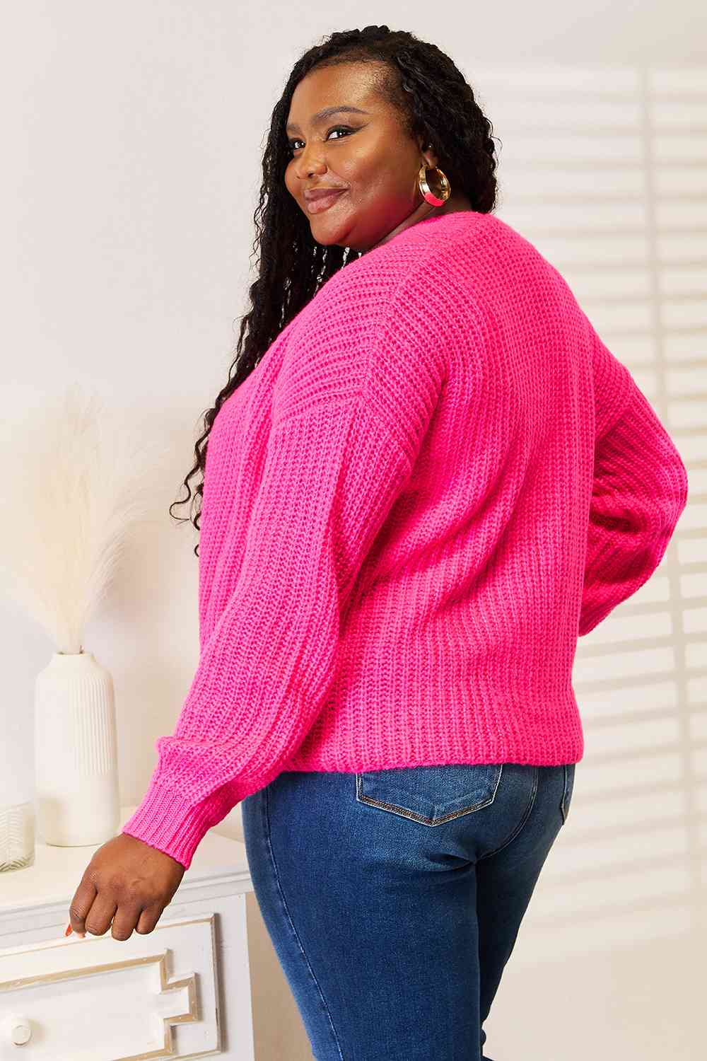 Woven Right Rib-Knit Open Front Drop Shoulder Cardigan - nailedmoms