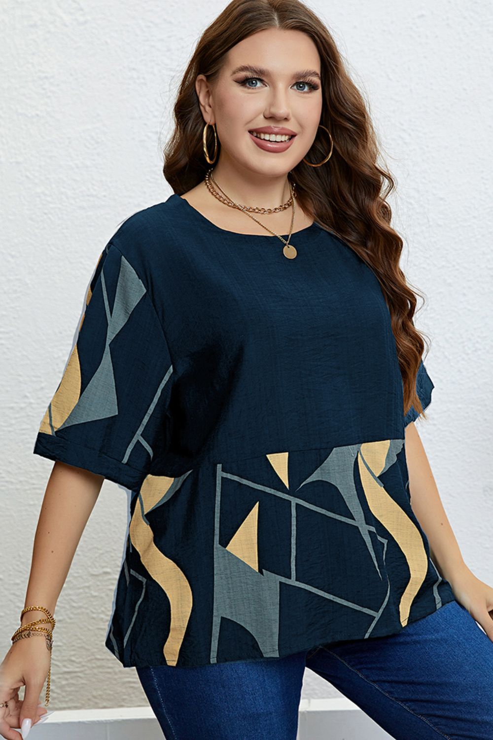 Plus Size Printed Half Sleeve Top - nailedmoms