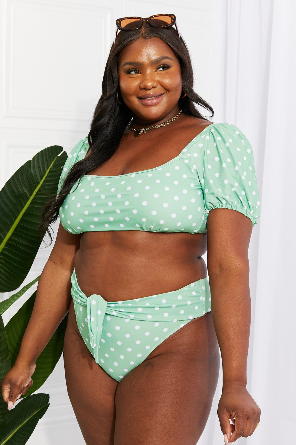 Marina West Swim Vacay Ready Puff Sleeve Bikini in Gum Leaf - nailedmoms
