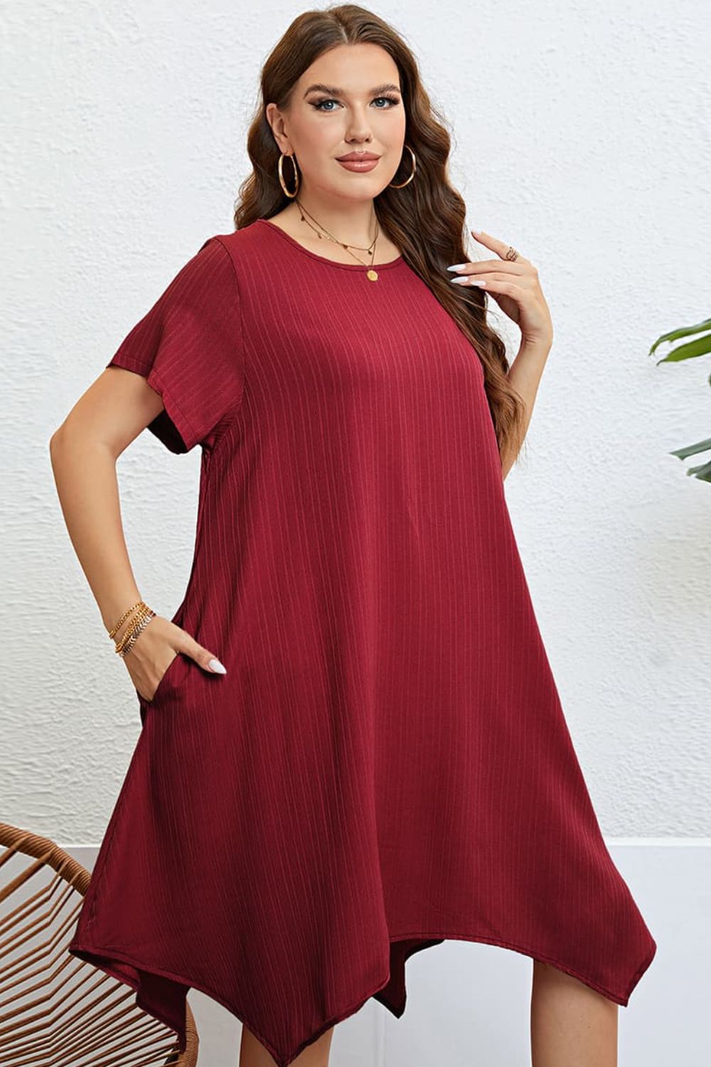 Plus Size Round Neck Handkerchief Hem Dress - nailedmoms